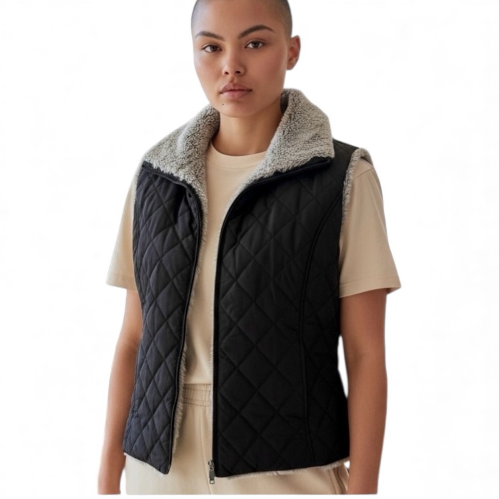 Weatherproof Reversible Quilted Vest with Faux Fur Trim‎ Woman's XL